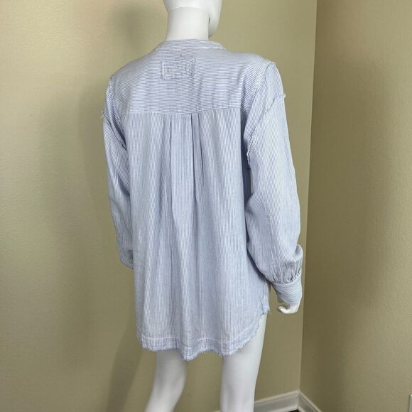 Free People Womens Size S Blue Pinstripe Sky Combo Edge Washed Tunic Blouse Boho - Picture 13 of 14